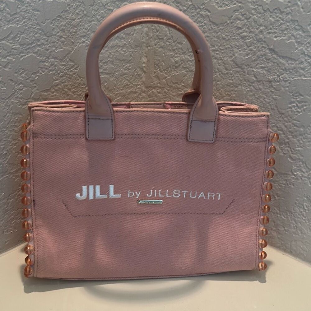 Jill by Jill Stuart Structured Tote Bag Blush Pink Beaded Trim Canvas Handbag